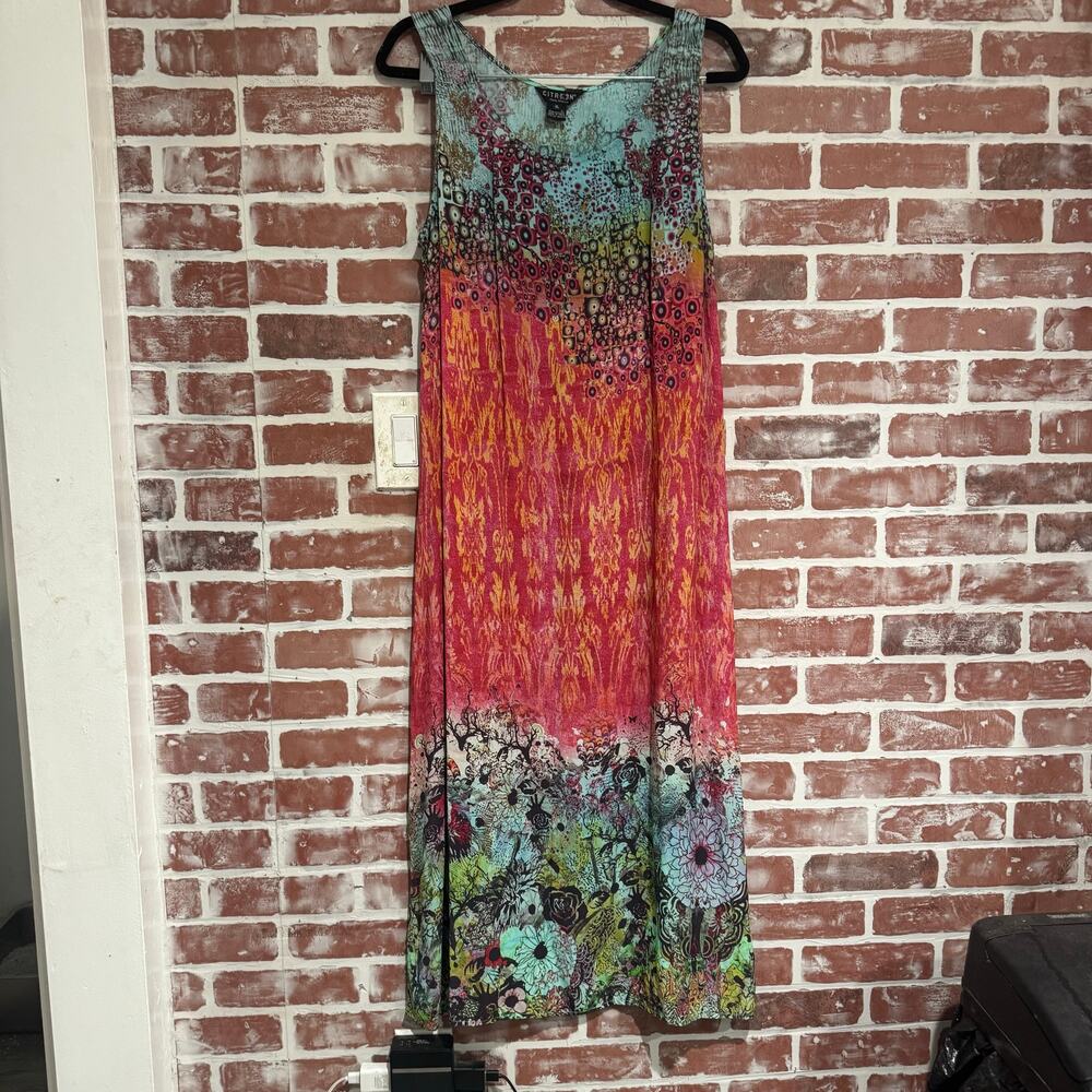 Citron Santa Monica Sleeveless Maxi Dress XL Multicolor Floral Print Cupra Boho